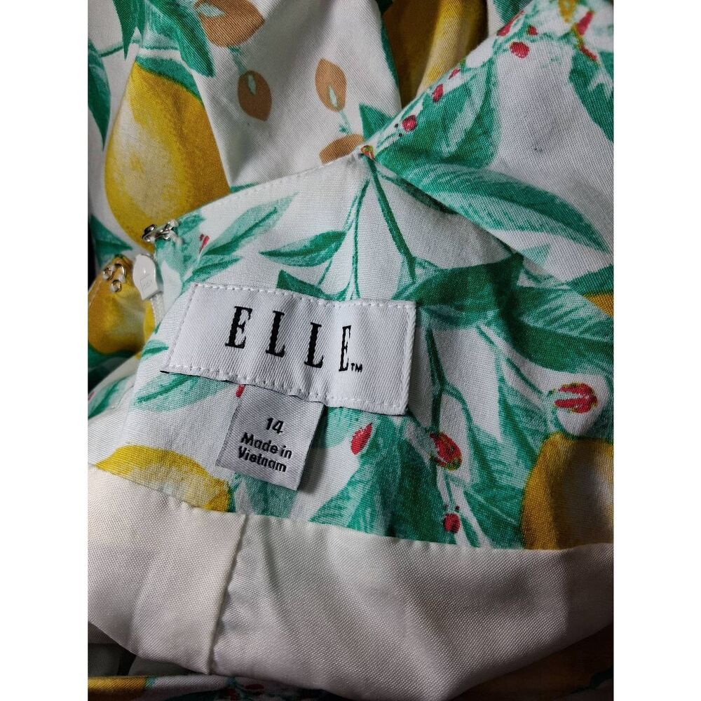 Elle womens size 12  skater dress lemons yellow sundress green - Picture 6 of 9